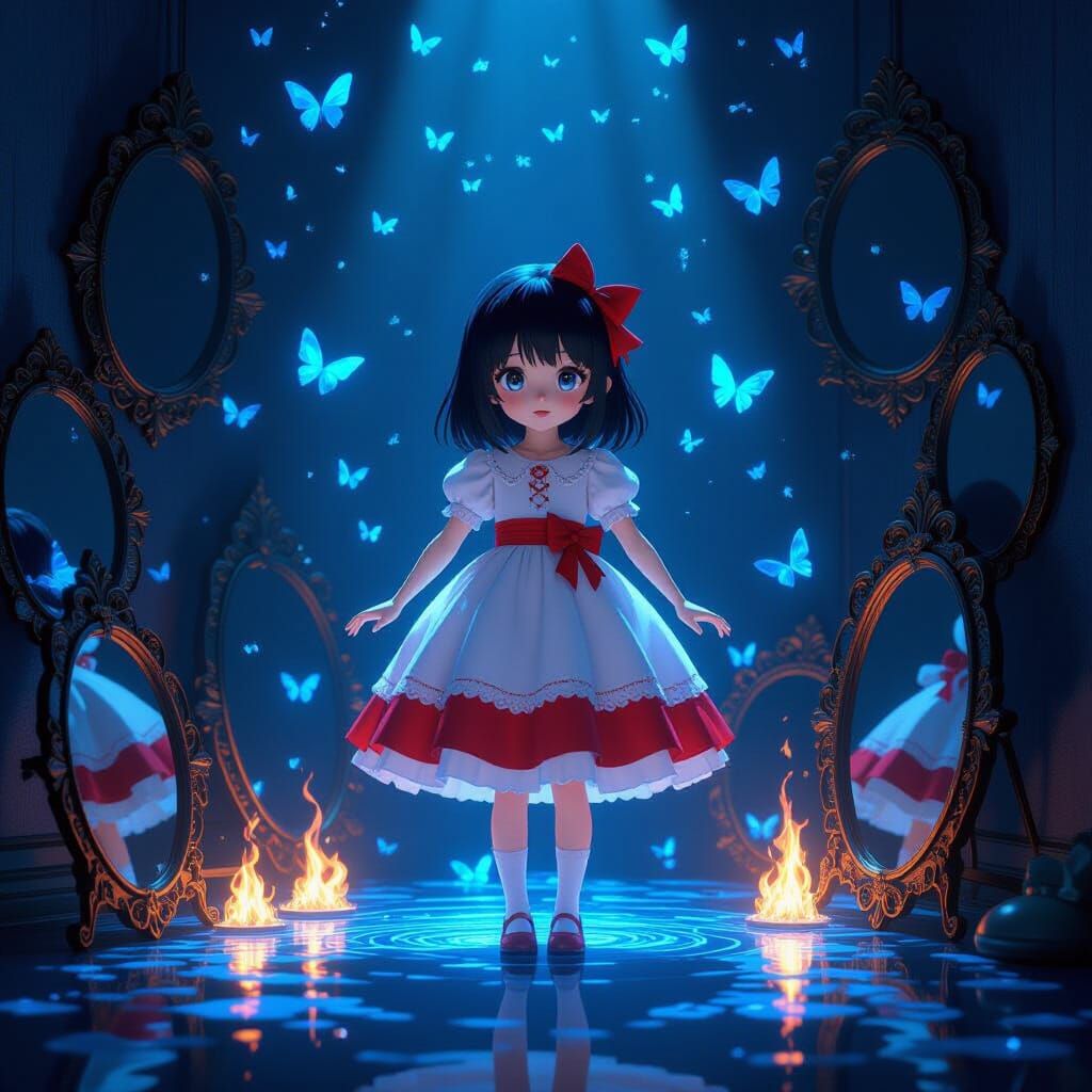 Girl Surrounded by Butterflies in Anime Style