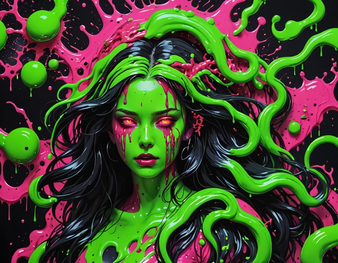 Ghostly Woman with Piercings and Neon Slime