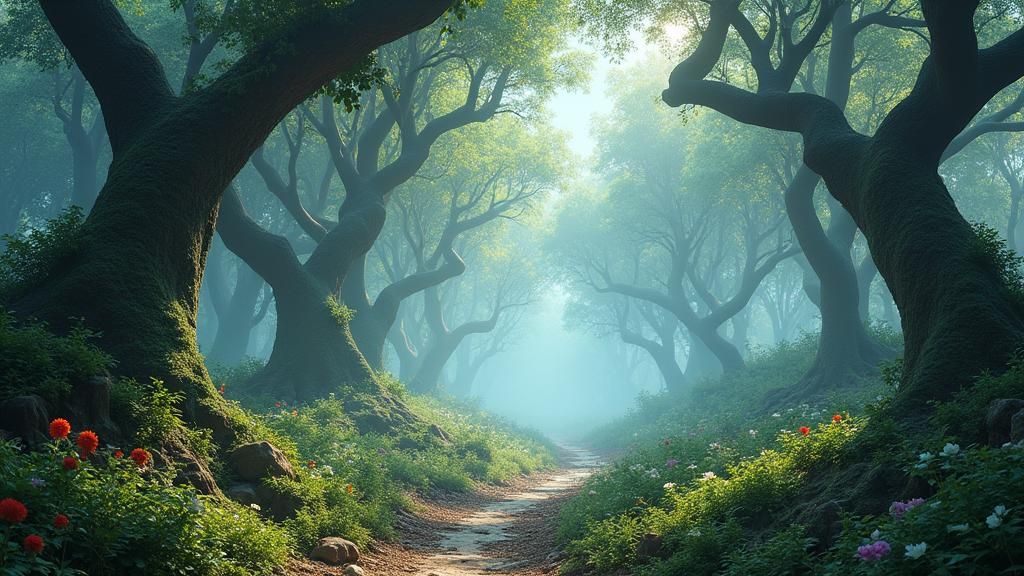 Ethereal Forest Symbolizing Growth, Matte Painting
