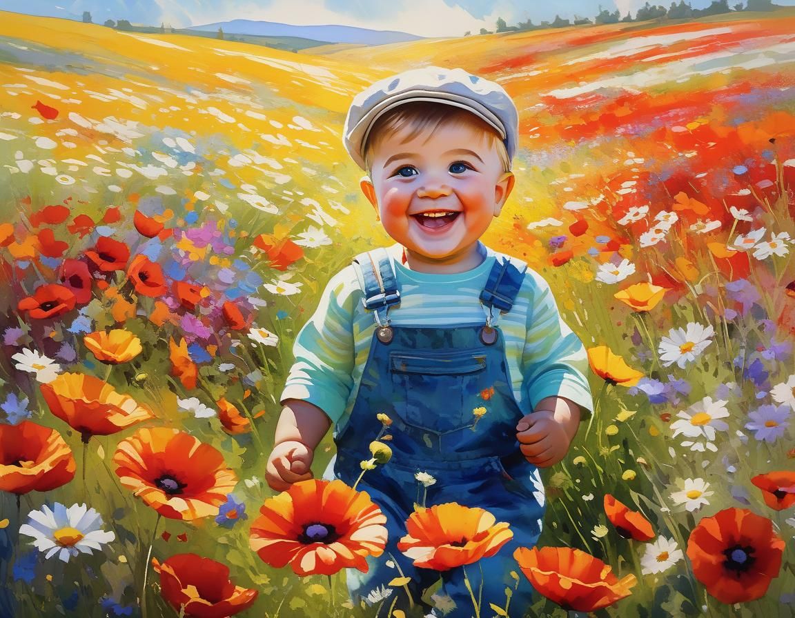 Toddler's Joy: A Watercolor Impressionist Masterpiece