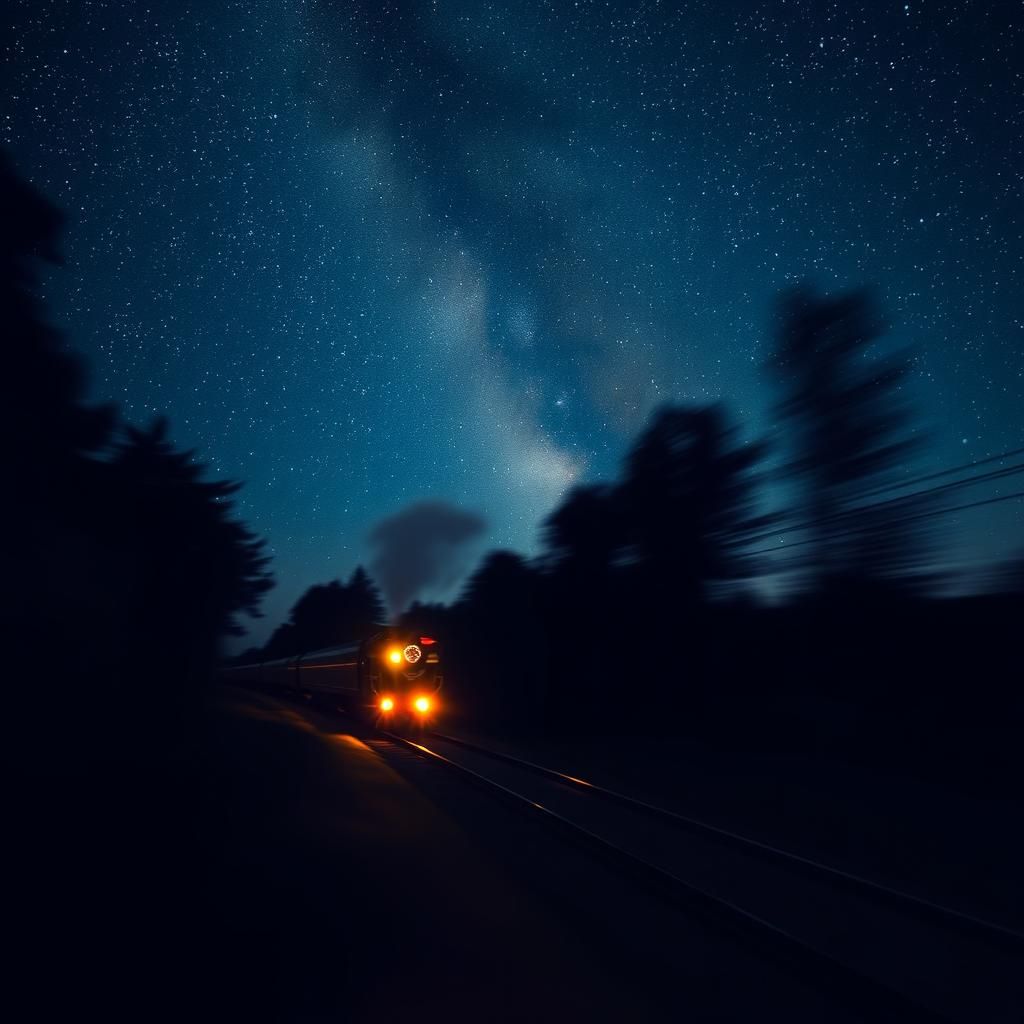 Night Train Speeding Through Dark Countryside, Digital Art