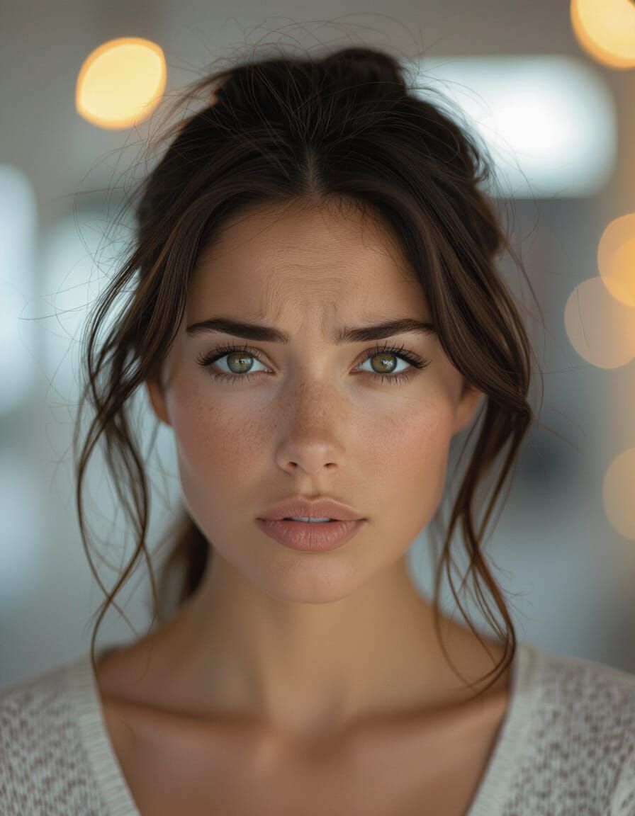 Worried Woman Portrait with Ambient Light