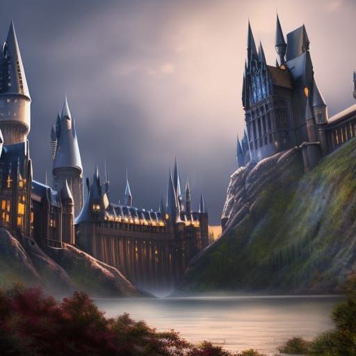 Fantastical Hogwarts Matte Painting in Deep Color