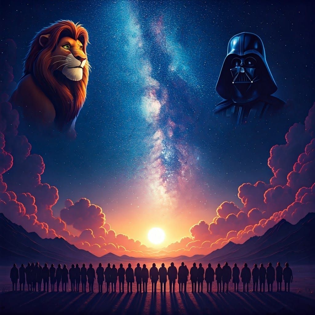 Dreamlike Starry Night with Iconic Figures