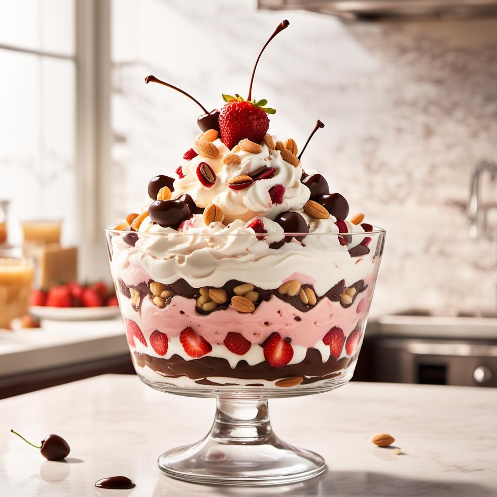 Giant Gourmet Sundae with Chocolate, Vanilla, and Strawberry