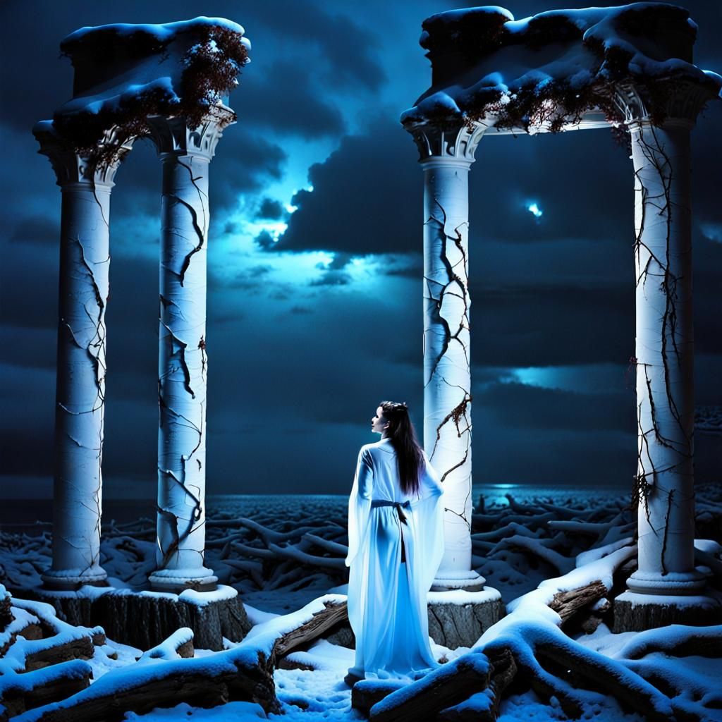 Surreal Gothic Landscape with Neon Lights