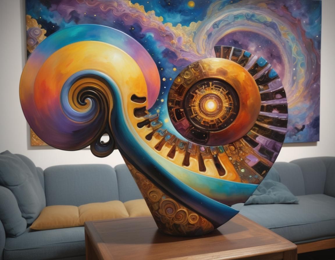 Surreal Night Sky Oil Painting in Art Nouveau Style