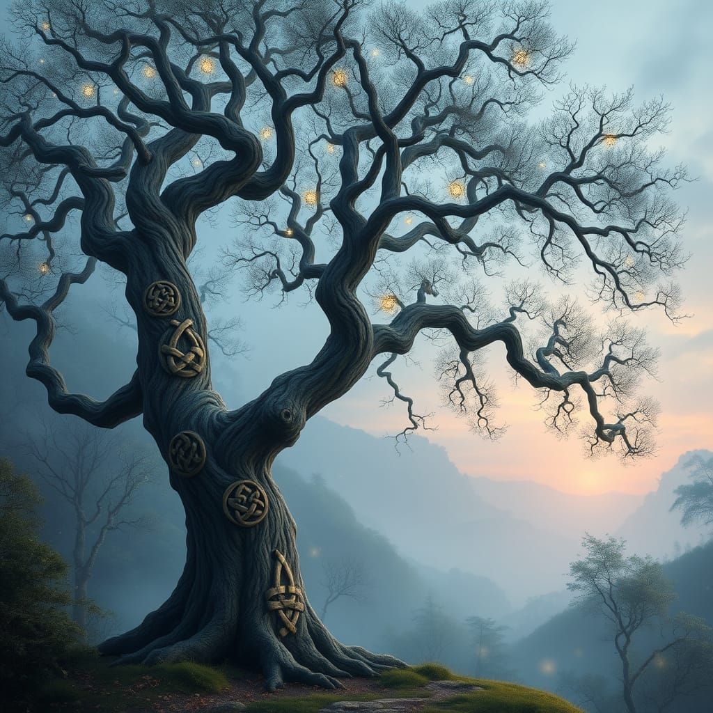 Ancient Celtic Tree in Mystical Forest