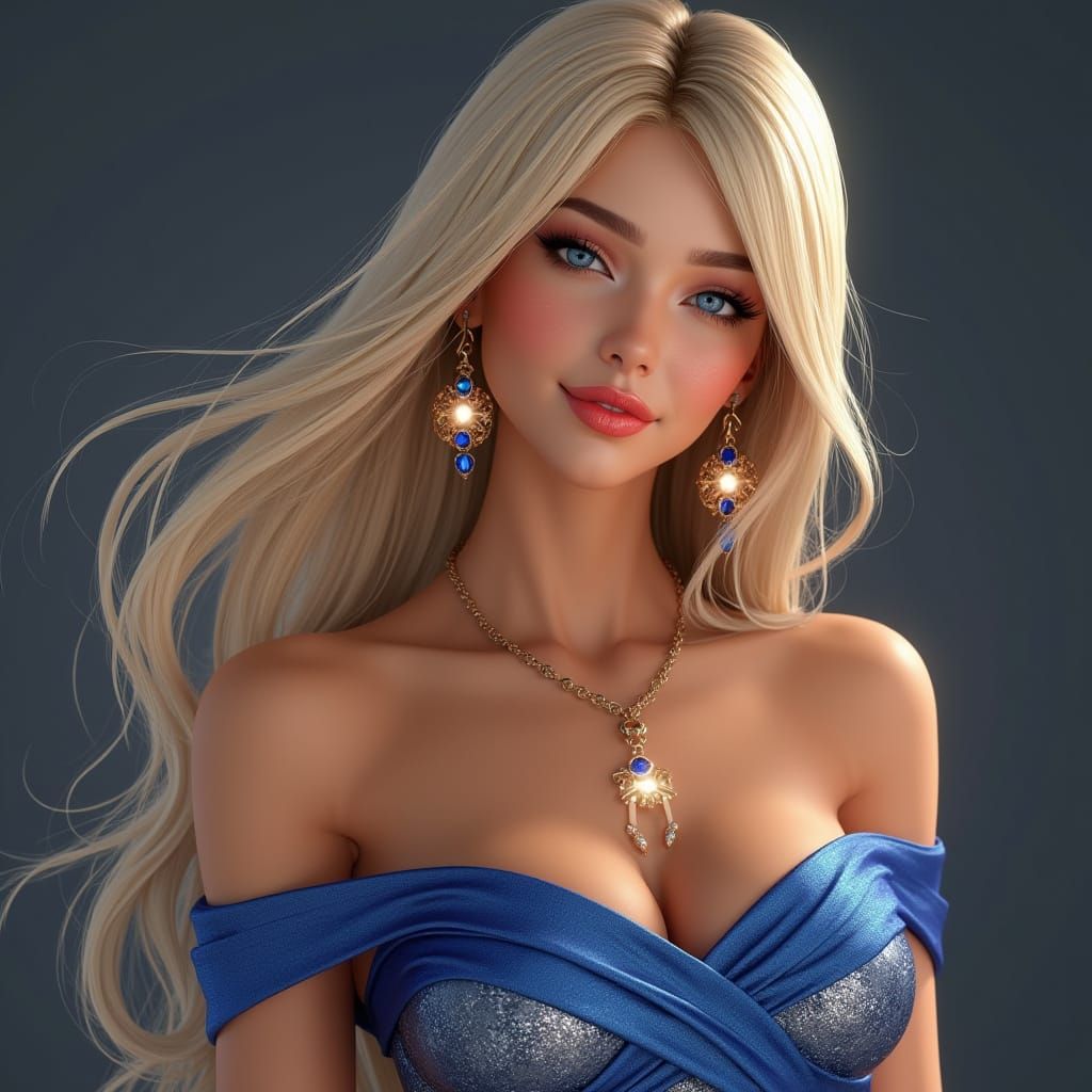 Blonde Woman with Blue Eyes as 3D Digital Art