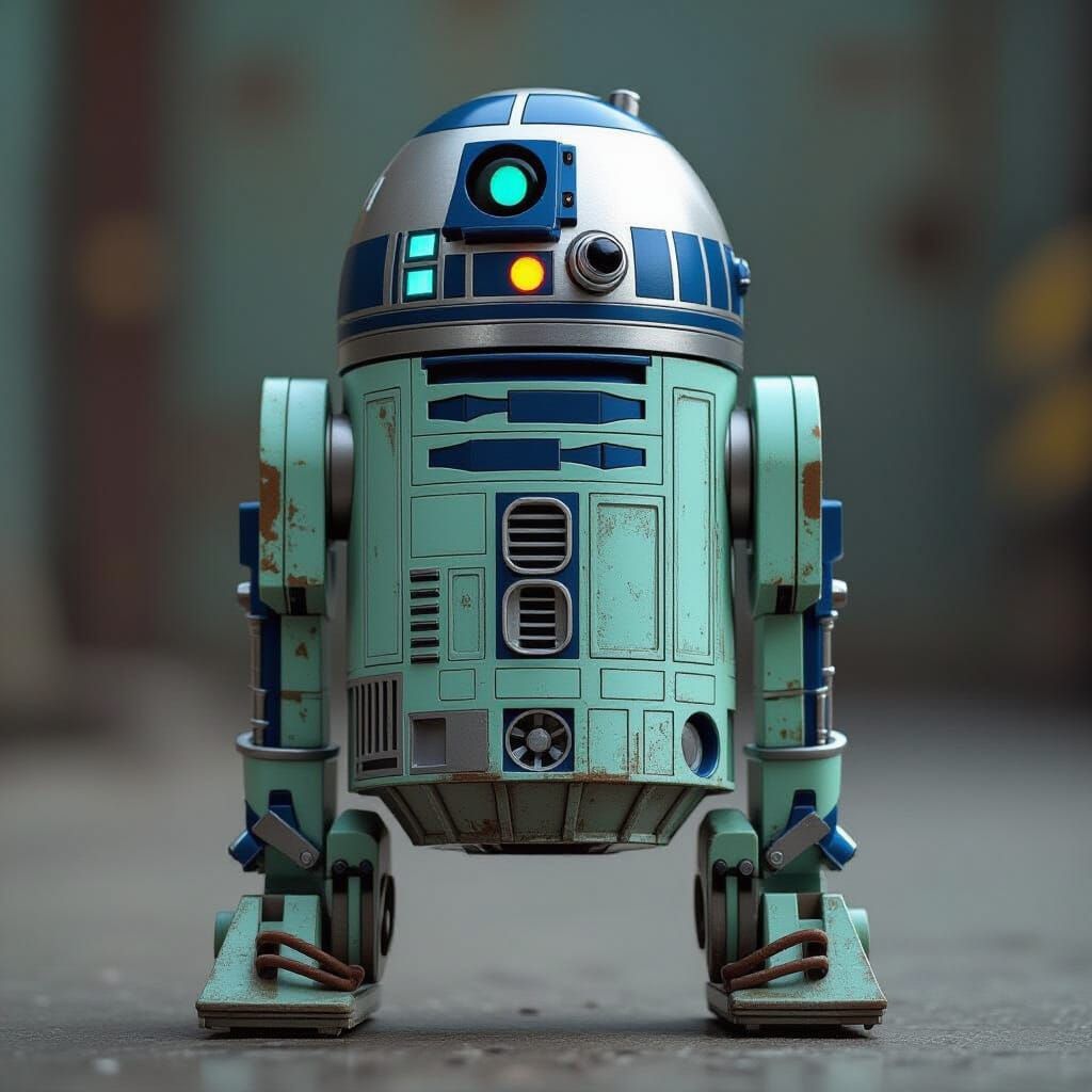 Weathered Utility Droid in Realistic Sci-Fi Style
