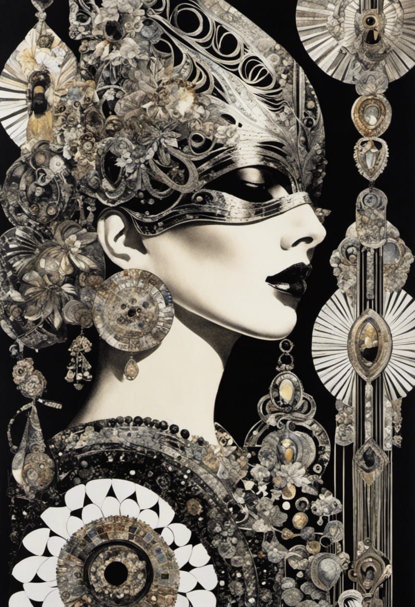 Bohemian Masks in Iridescent German Expressionism Collage