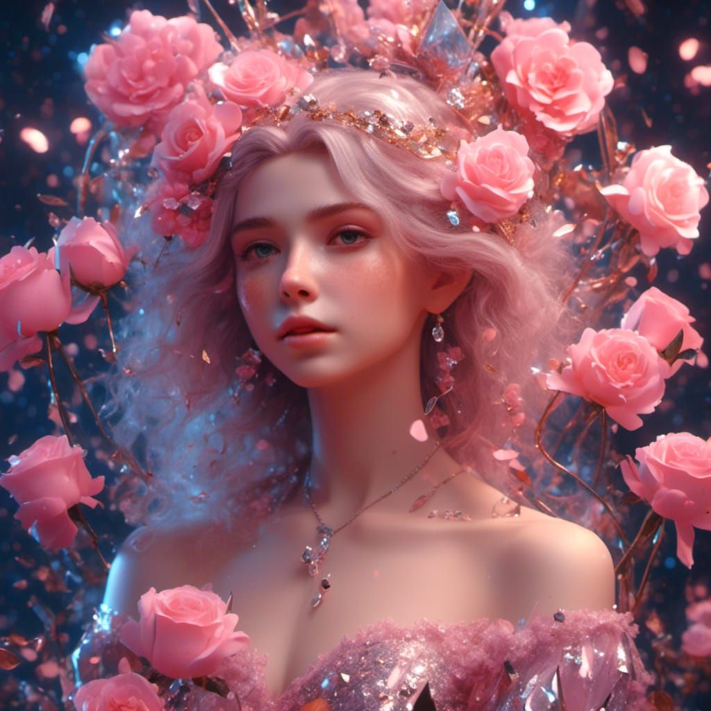 Glittery Light Pink Roses in Hyperreal Detail