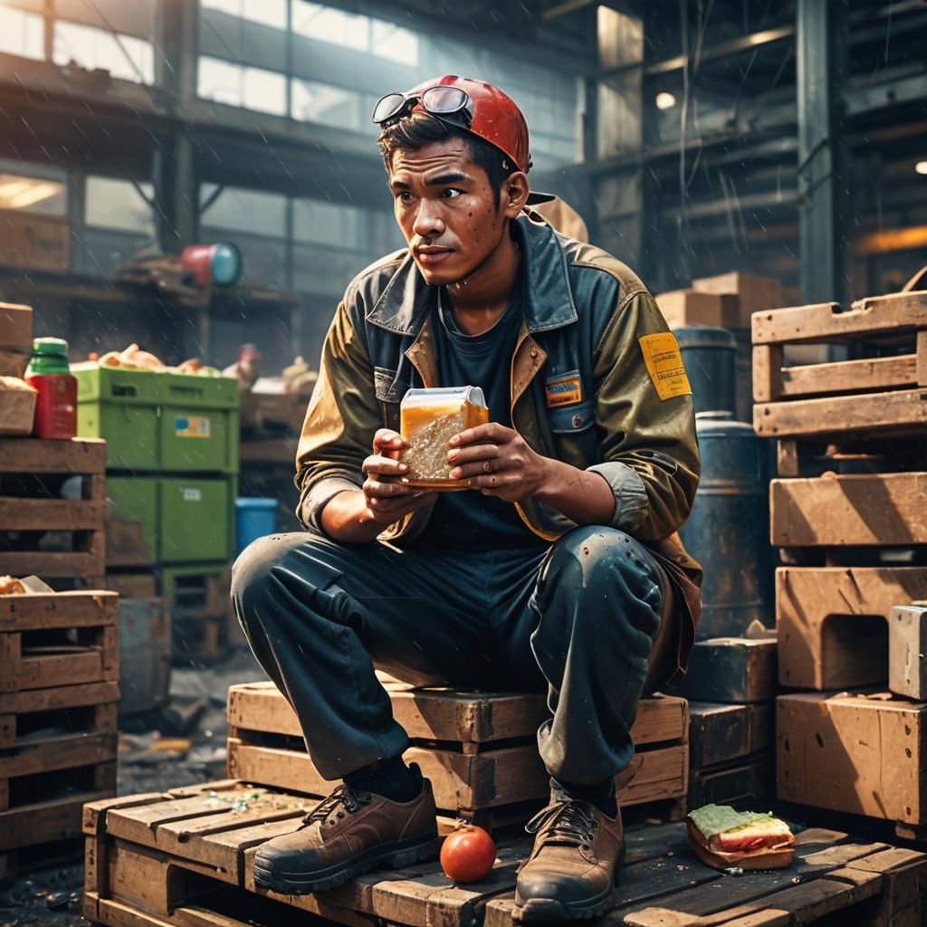 Hyper Realistic Factory Worker's Break Time