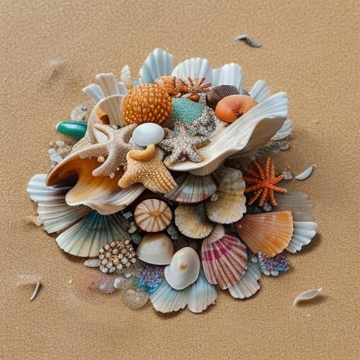 Seashells and Sea Life on Beach