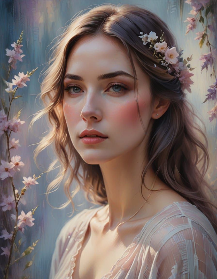 A Young Woman Lost in a Soft, Ethereal Landscape