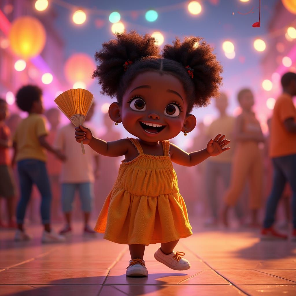 Joyful Black Child Dancing in Pixar-Inspired 3D Style