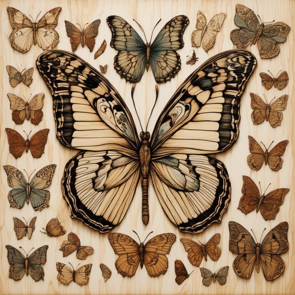 Pyrography Butterfly in Cool Colors
