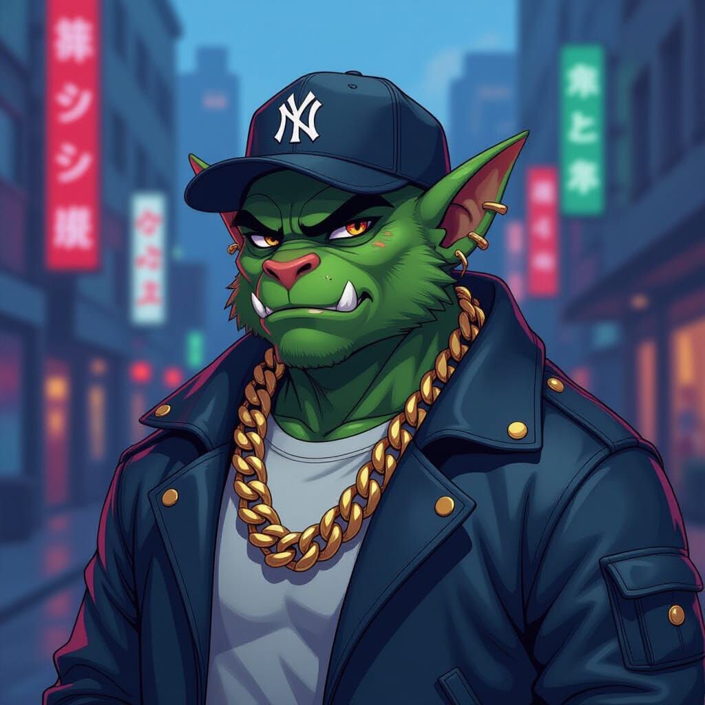 Orc Rapper in Manga Style Urban Scene