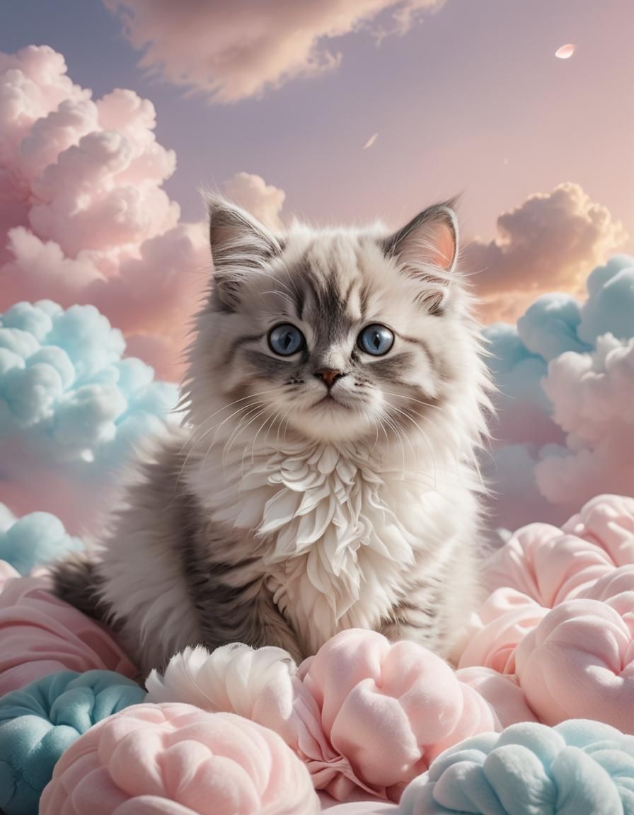 Dreamy Kitten Cloud Portrait in Digital Art