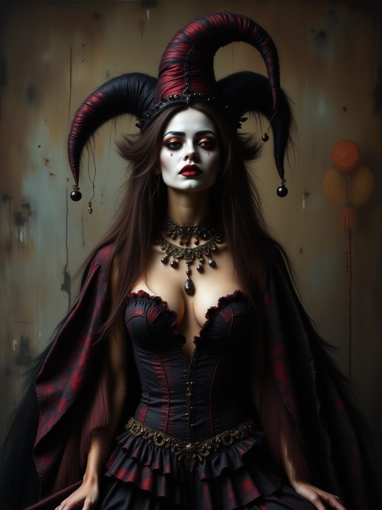 Eerie Harlequin Jester in Circus Noir Style