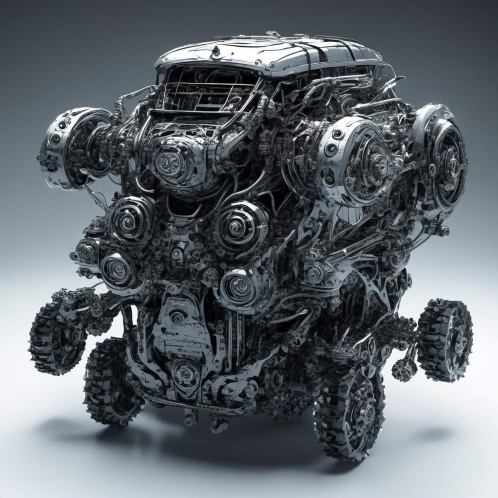 Surreal Scaly Engine Creature Ascending to Outer Space