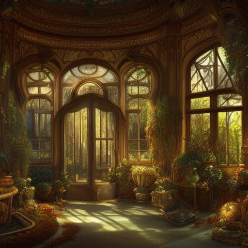 Opulent Mirror Shop Interior in Art Nouveau Style