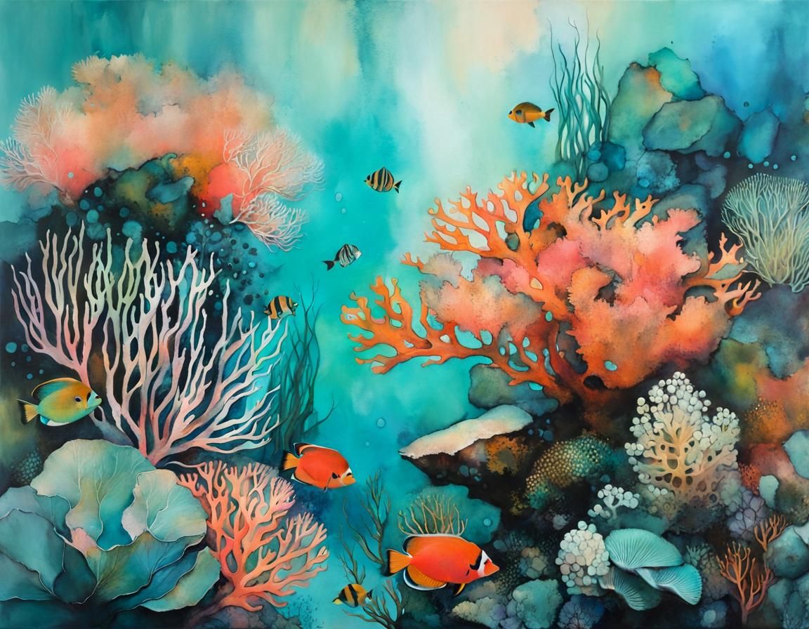 Vibrant Coral Reef Scene in Pastel Colors