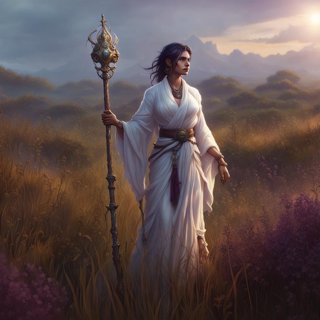 Ahalya in Grassland: Dark Fantasy Concept Art