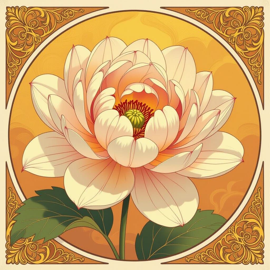 Golden Flower in Art Nouveau Style