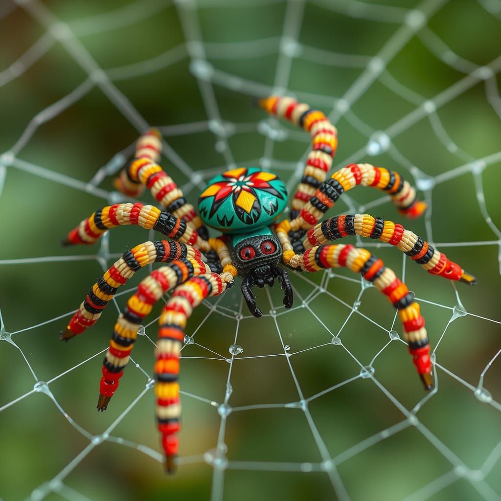 Beaded Tribal Spider in Web