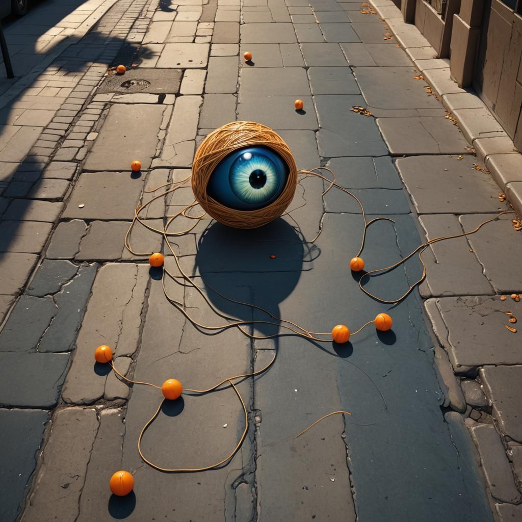 Whimsical Walking String Ball: Digital Art