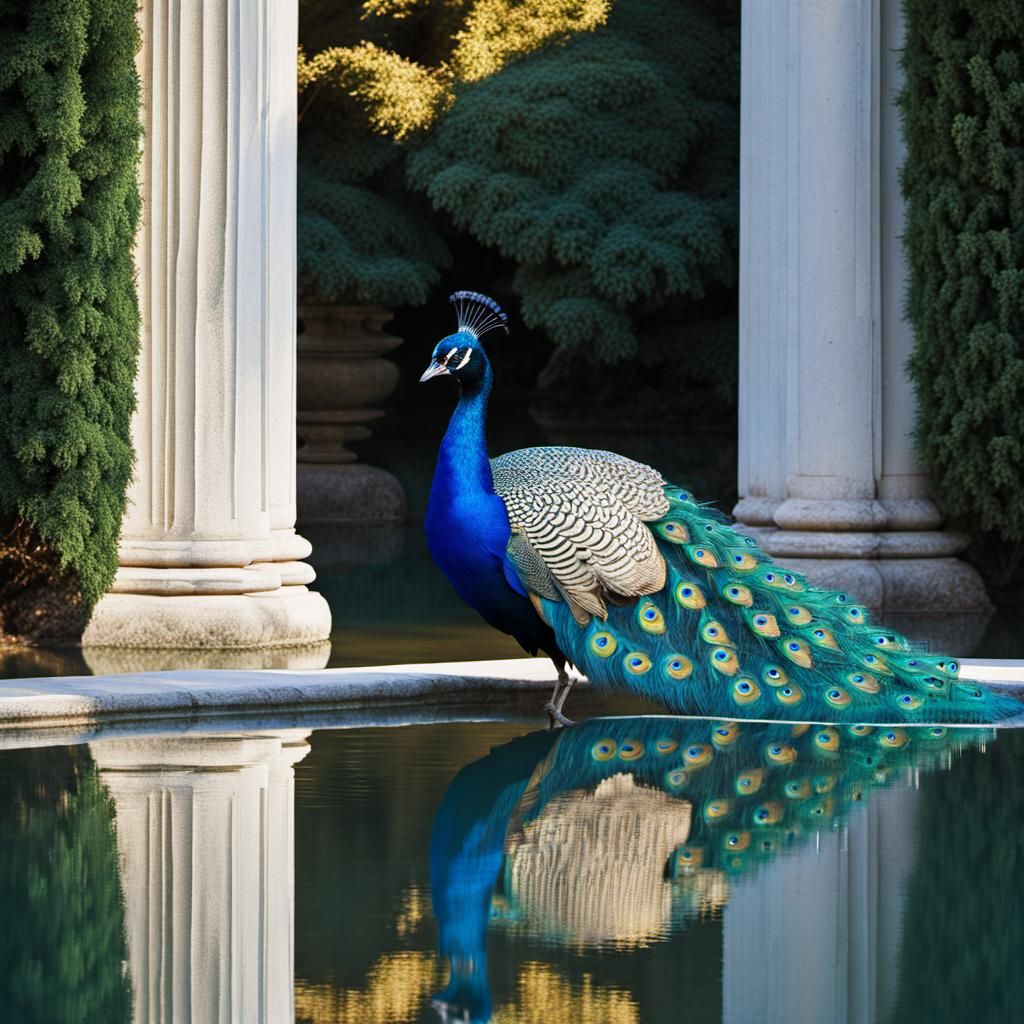 Surreal Blue Peacock at Opulent Palace