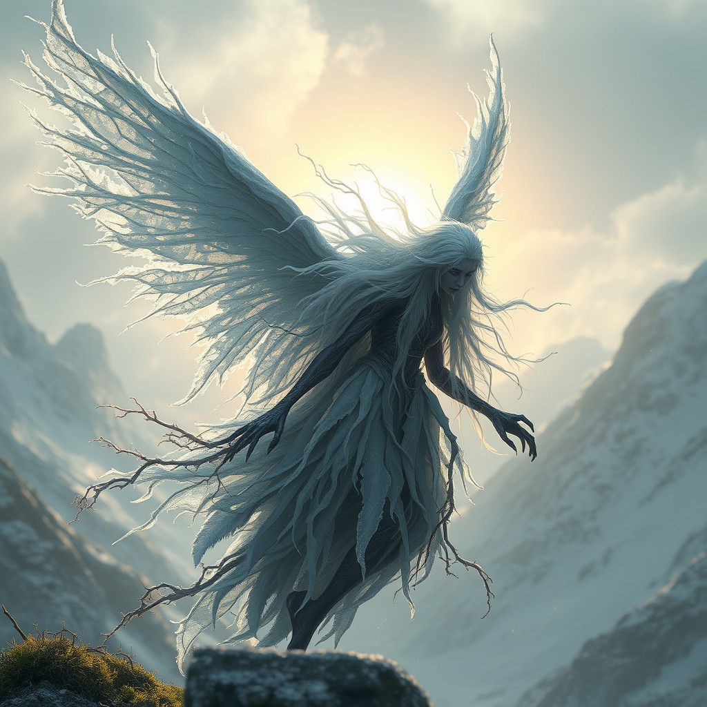 Snow Fairy's Descent: A Dark Fantasy Metamorphosis