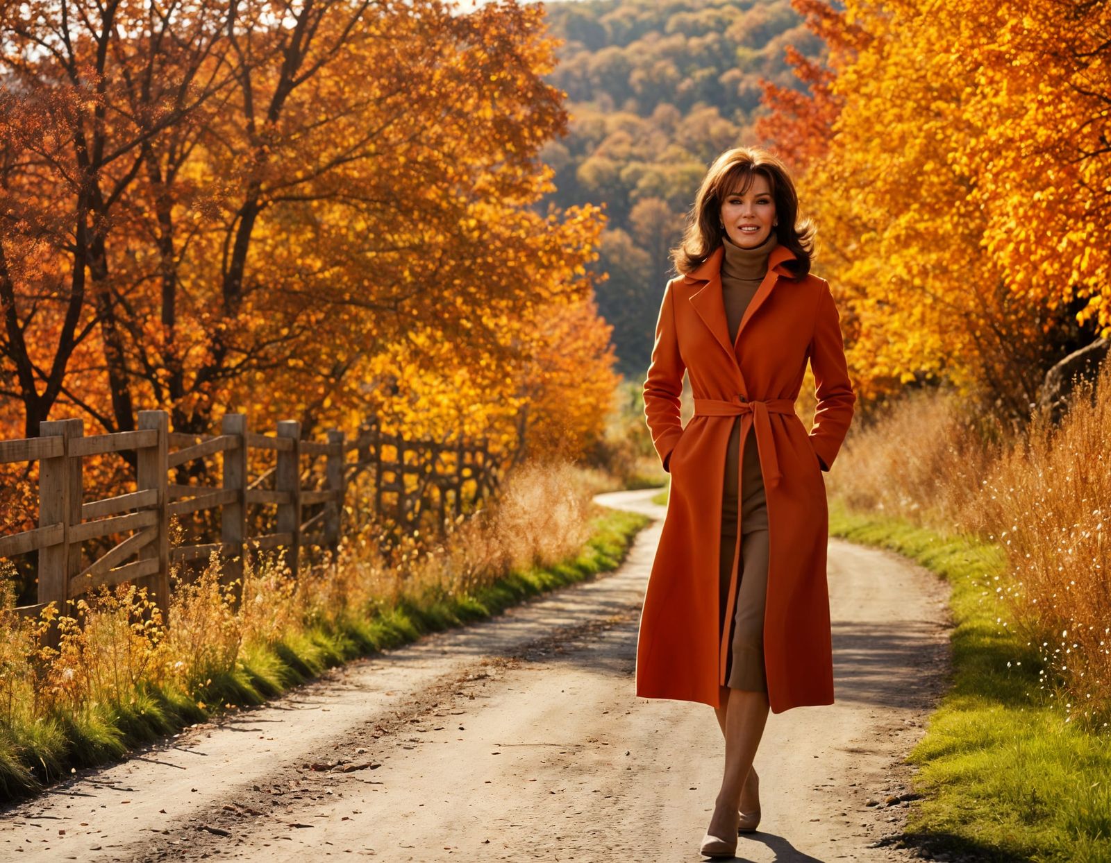 Autumn Stroll with Raquel Welch in Fall Colors