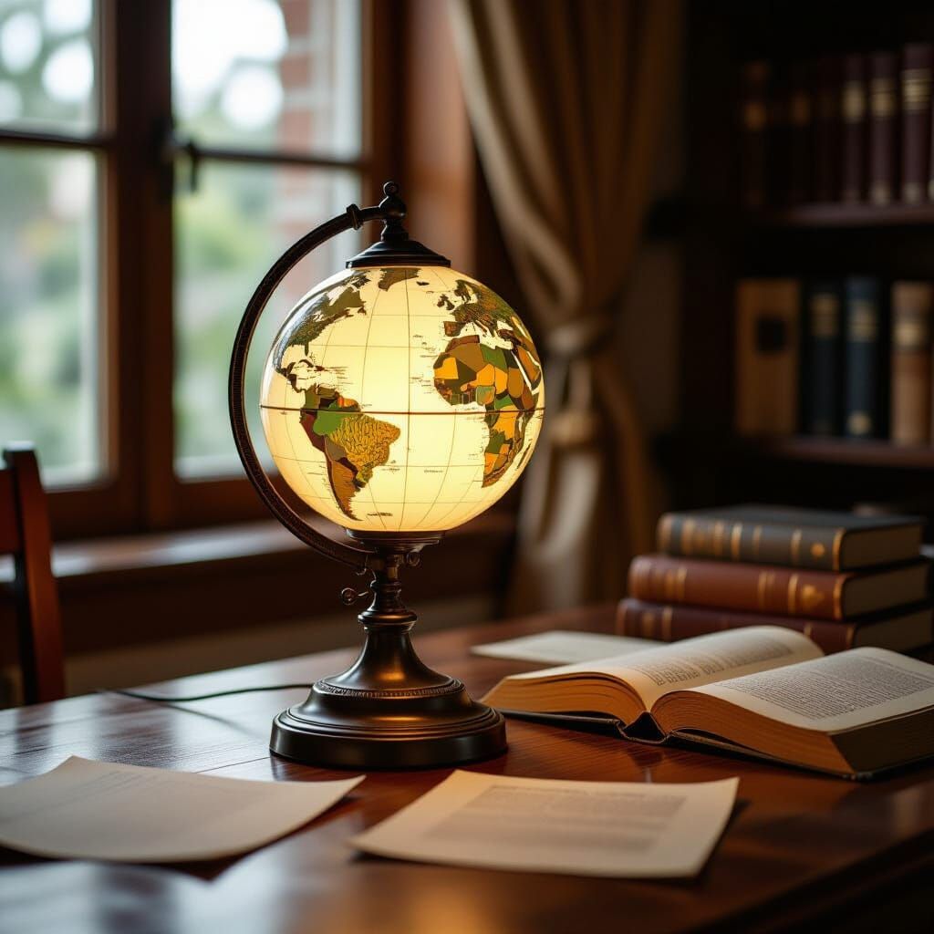 Vintage Desk Lamp with Globe Shade Casting Warm Light