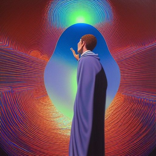 Holographic Priest Reaching Out, Digital Oil Painting