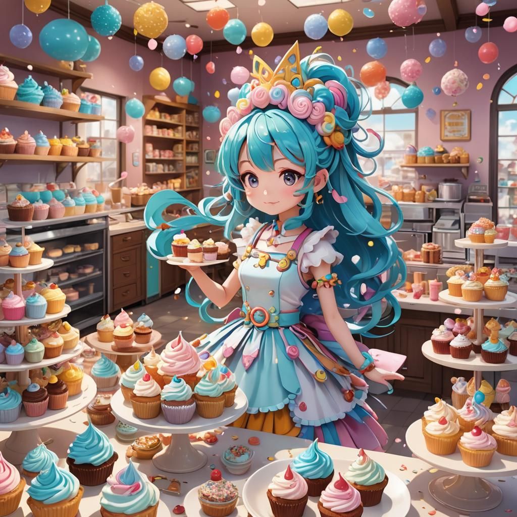 Anime Goddess of Cupcakes in Pastry Shop