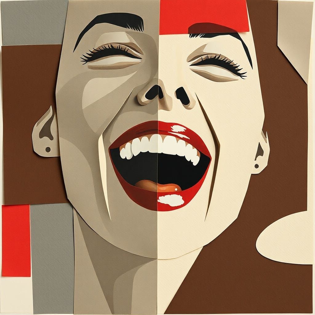 Joyful Woman's Face in Geometric Paper Collage