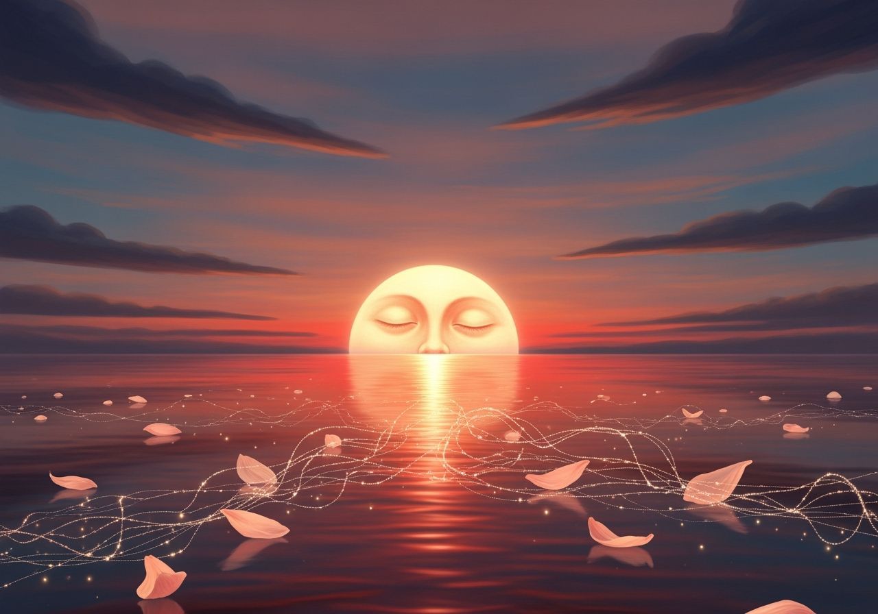 Dreamlike Twilight Landscape with Sleeping Sun