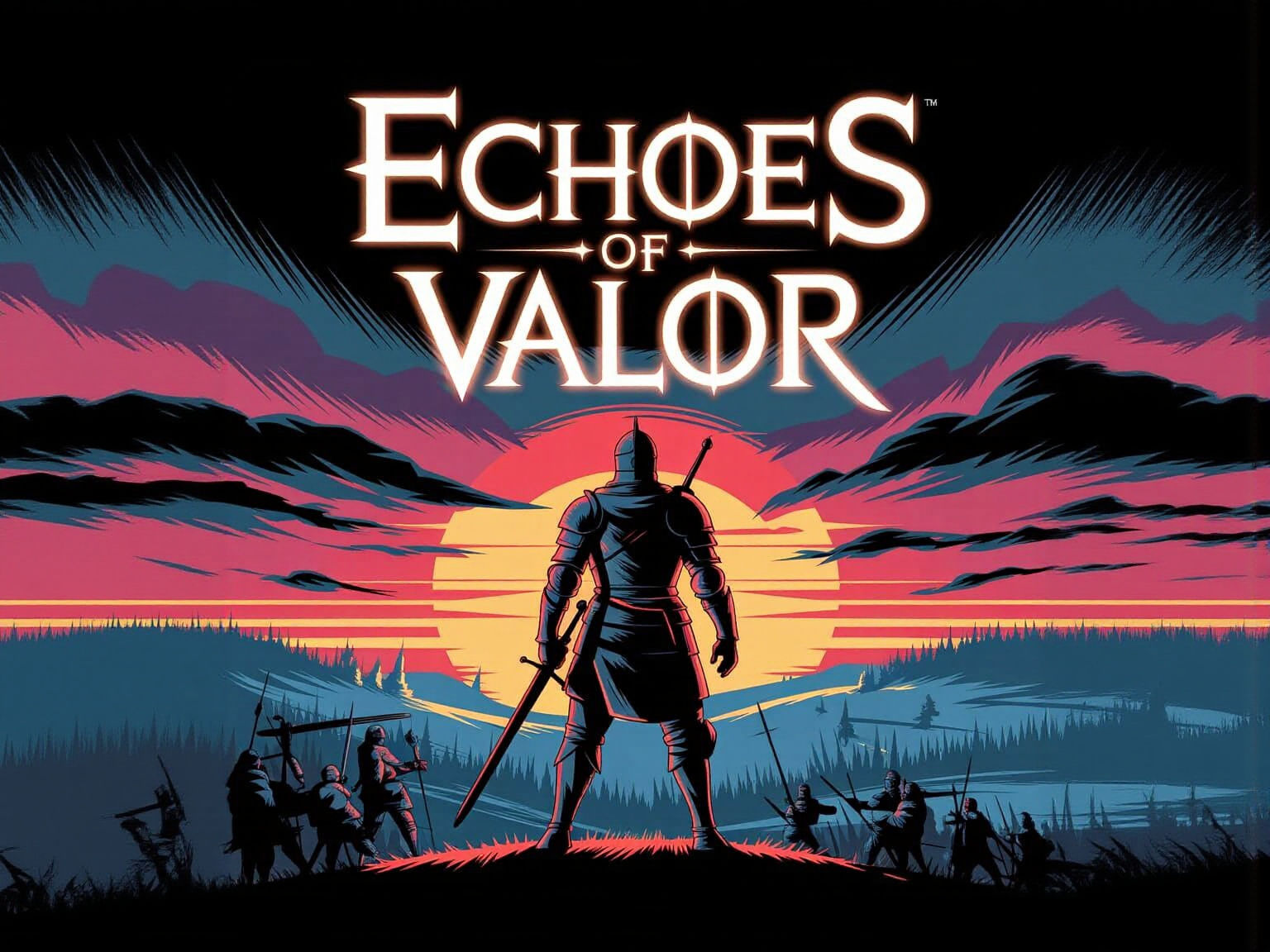 Lone Knight Defies Fiery Sunset Over War-Torn Battlefield