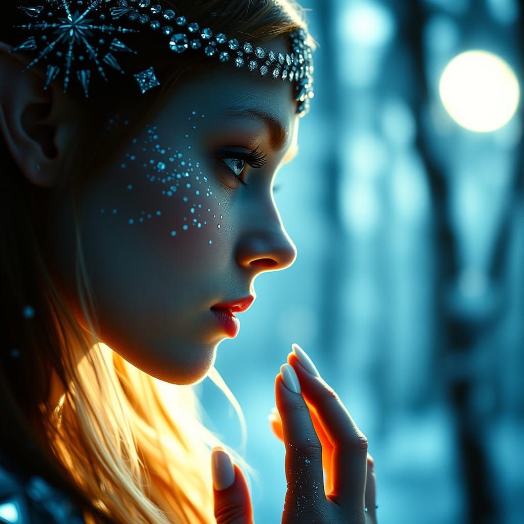 Serene Elf Woman Shines in Lunar Glow