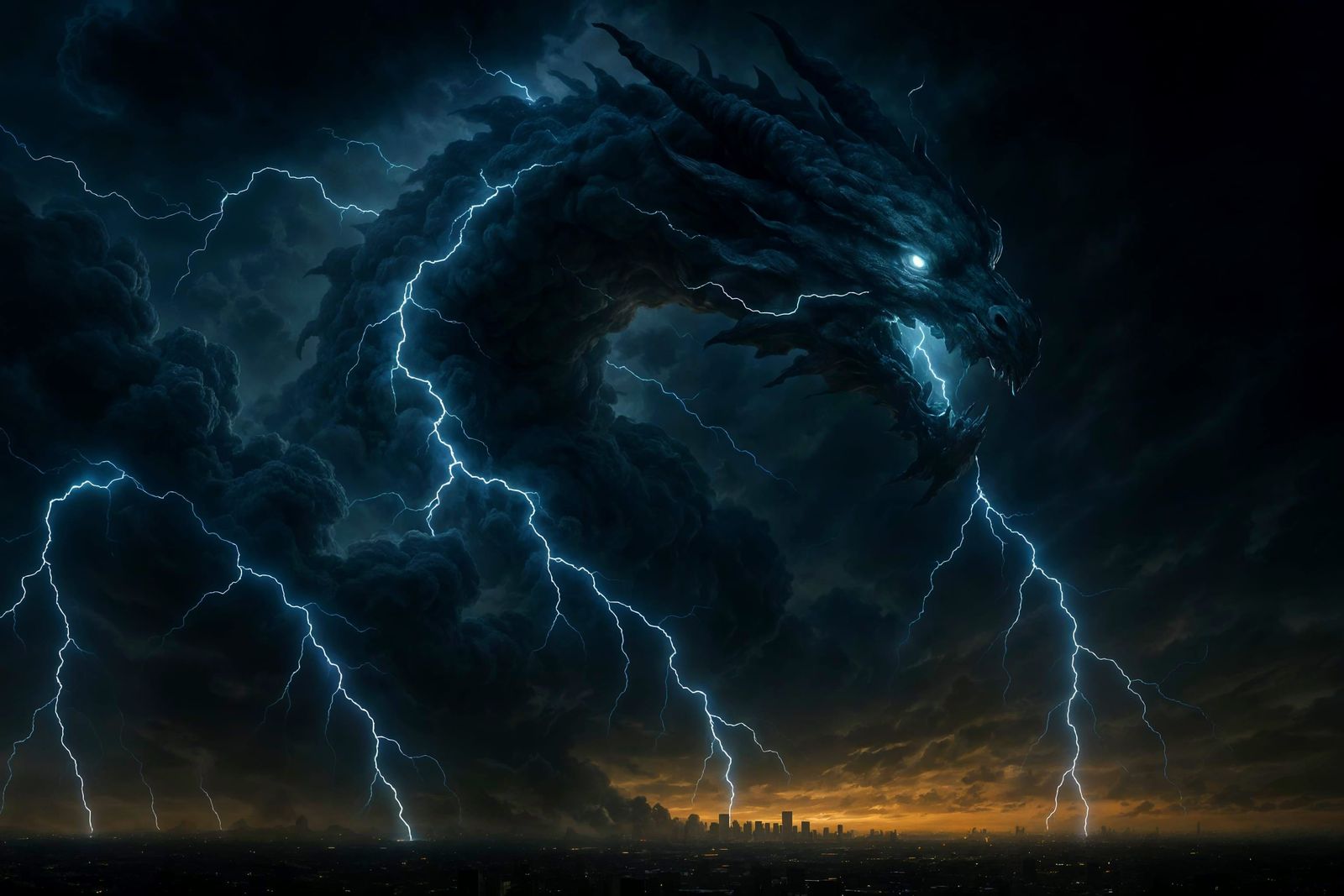 Colossal Storm Dragon Soaring Through Armageddon Sky