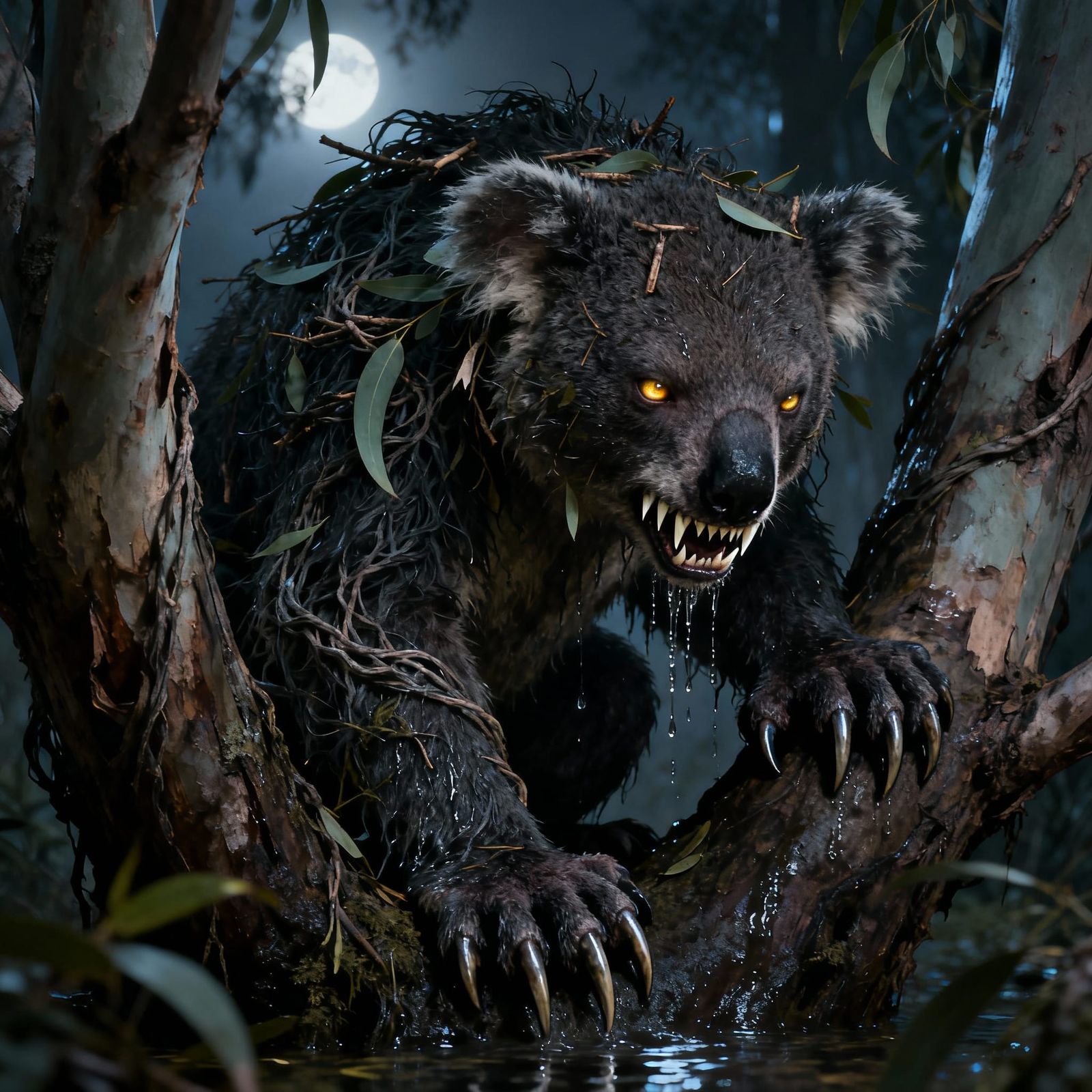 Monstrous Drop Bear Creature Concept Portrait in Dark Fantas...