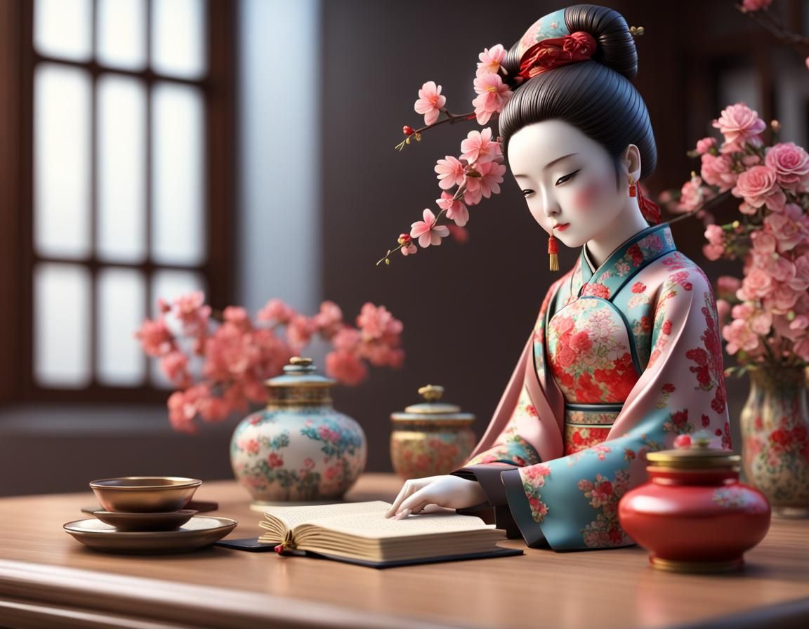Elegant 3D Chinese Doll Statue