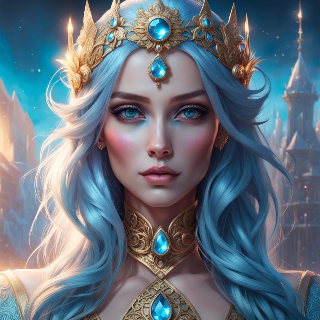 Ice Princess Portrait in Hyperdetailed Art Nouveau Style