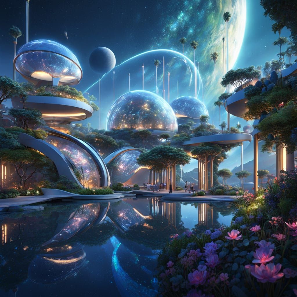 Futuristic Seaside Oasis Unfolds Under Starlight