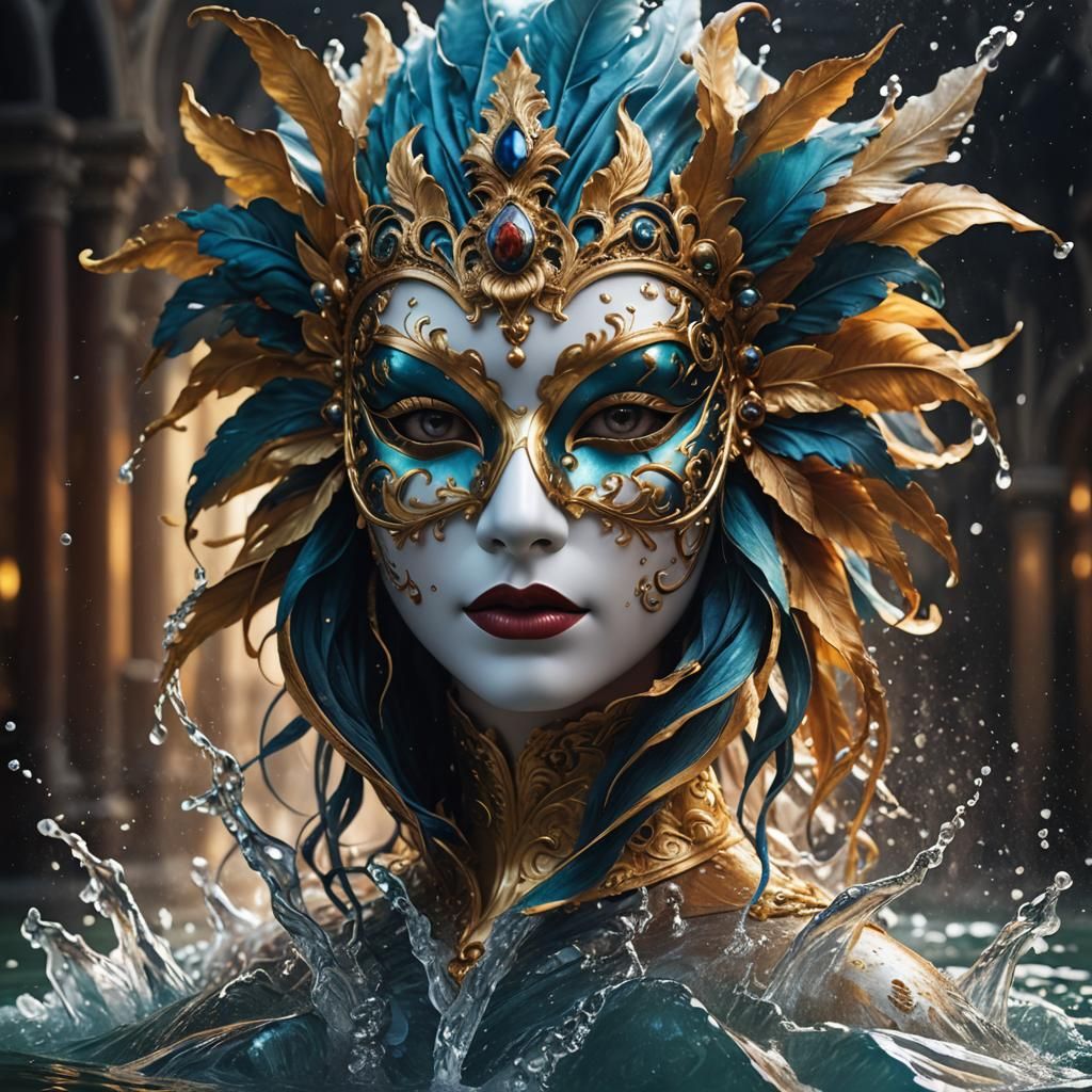 Water Venetian Mask in Detailed Digital Art