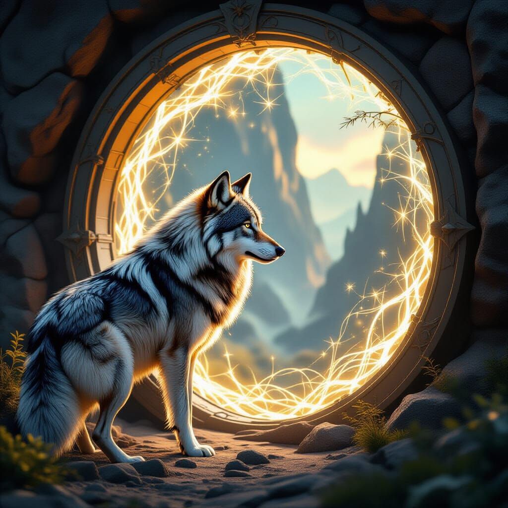 Art Nouveau Wolf Guards Cosmic Portal