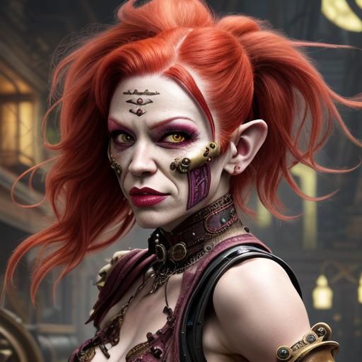 Steampunk Goblin Dancer with Pink Eyes