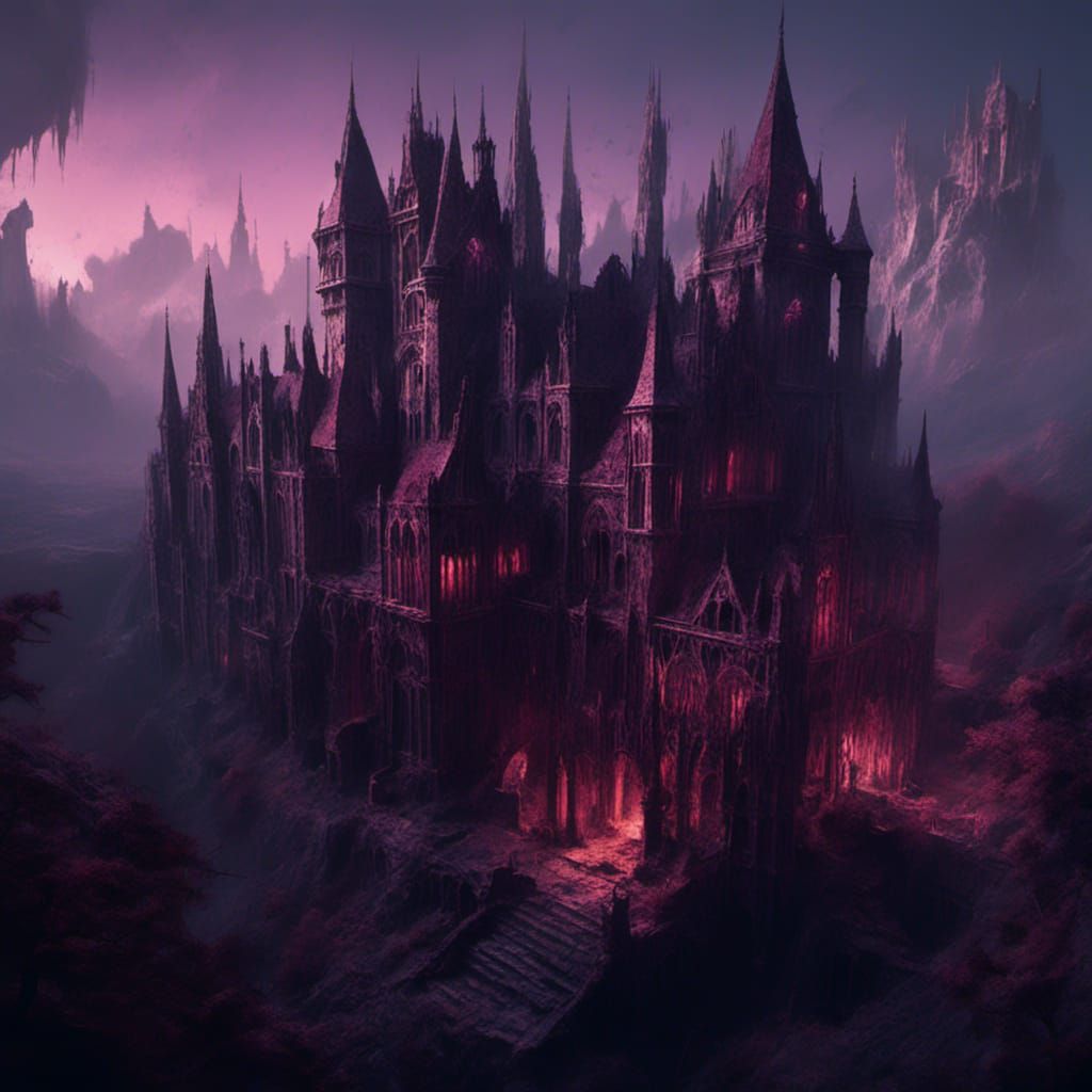 Intricate Gothic Castle with Purple Glow